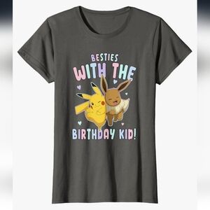 Grey Pokémon Pikachu and Eevee Birthday Tee Woman's Size Medium Like New
